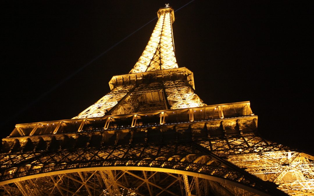 Eiffel Tower at night with lights