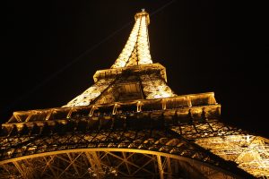 Eiffel Tower at night with lights